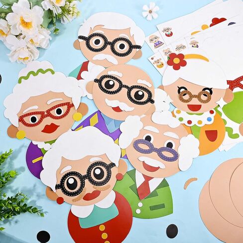 Sanixin 30 Set Grandparents Crafts for Kids 100 Days of School Craft Kits Fun DIY Old Lady Granny Grandpa Stickers Crafts for 100th Day of School Classroom Activities Party Decor Favors in Saudi Arabia