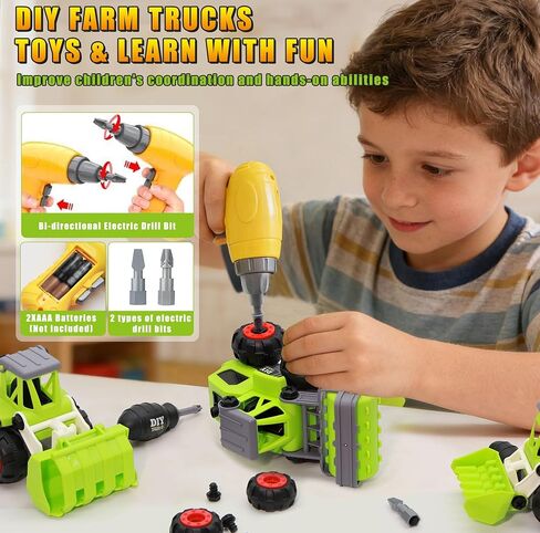 Take Apart Farm Trucks Toys for Kids Boys, DIY STEM Building Construction Toys with Electric Drill & Color Box, Gift for Boys Girls Toddlers Birthday in Saudi Arabia