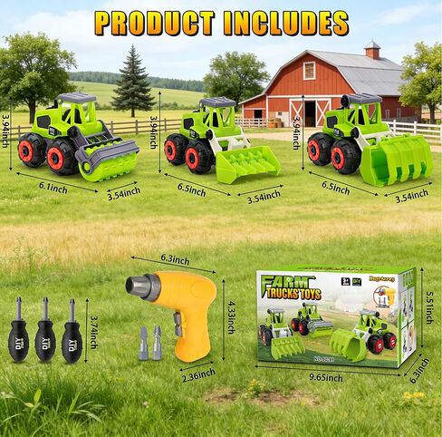Take Apart Farm Trucks Toys for Kids Boys, DIY STEM Building Construction Toys with Electric Drill & Color Box, Gift for Boys Girls Toddlers Birthday in Saudi Arabia