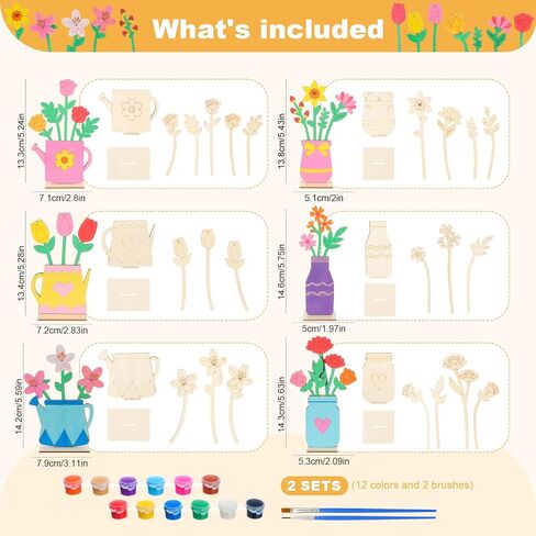 DoubleFill Wood Spring Flower Crafts to Paint Spring Unfinished Wooden Slices with 2 Set Paints for Craft DIY Flowers Ornaments Valentine's Day Gifts Table Decorations in Saudi Arabia