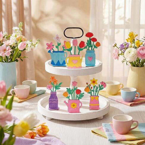 DoubleFill Wood Spring Flower Crafts to Paint Spring Unfinished Wooden Slices with 2 Set Paints for Craft DIY Flowers Ornaments Valentine's Day Gifts Table Decorations in Saudi Arabia
