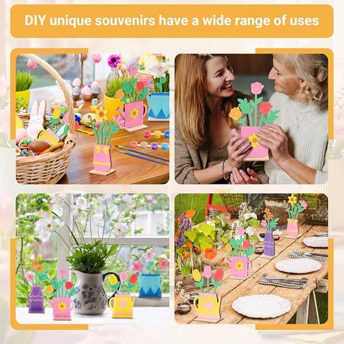 DoubleFill Wood Spring Flower Crafts to Paint Spring Unfinished Wooden Slices with 2 Set Paints for Craft DIY Flowers Ornaments Valentine's Day Gifts Table Decorations in Saudi Arabia