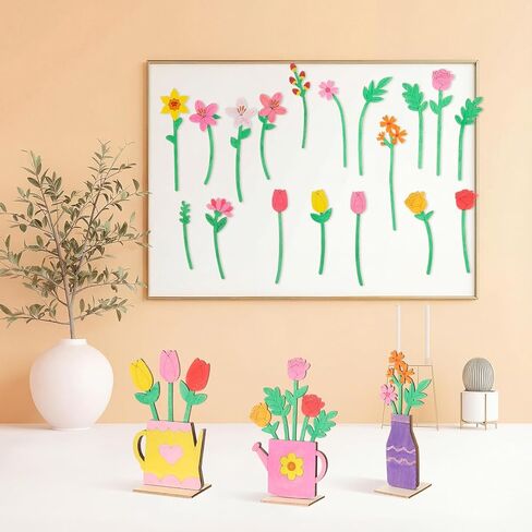 DoubleFill Wood Spring Flower Crafts to Paint Spring Unfinished Wooden Slices with 2 Set Paints for Craft DIY Flowers Ornaments Valentine's Day Gifts Table Decorations in Saudi Arabia