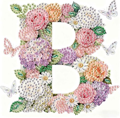 antor Floral 5D Diamond Art Kit for Adults Letter B, Blooming Monogram Diamond Painting Kit for Special Shape Canvas, DIY Crystal Rhinestones Gem Art Home Wall Decor 17x17cm in Saudi Arabia