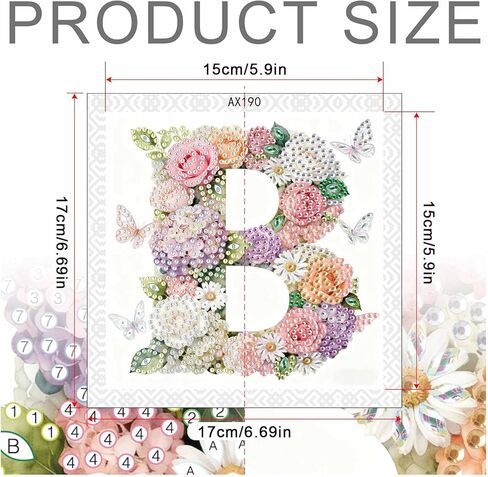 antor Floral 5D Diamond Art Kit for Adults Letter B, Blooming Monogram Diamond Painting Kit for Special Shape Canvas, DIY Crystal Rhinestones Gem Art Home Wall Decor 17x17cm in Saudi Arabia