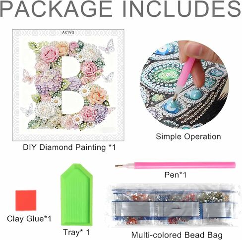 antor Floral 5D Diamond Art Kit for Adults Letter B, Blooming Monogram Diamond Painting Kit for Special Shape Canvas, DIY Crystal Rhinestones Gem Art Home Wall Decor 17x17cm in Saudi Arabia