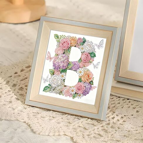 antor Floral 5D Diamond Art Kit for Adults Letter B, Blooming Monogram Diamond Painting Kit for Special Shape Canvas, DIY Crystal Rhinestones Gem Art Home Wall Decor 17x17cm in Saudi Arabia