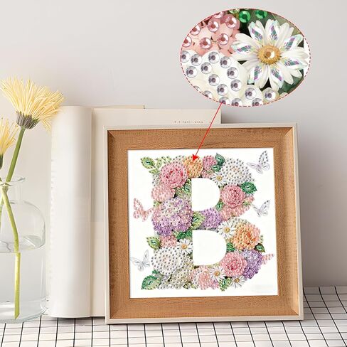 antor Floral 5D Diamond Art Kit for Adults Letter B, Blooming Monogram Diamond Painting Kit for Special Shape Canvas, DIY Crystal Rhinestones Gem Art Home Wall Decor 17x17cm in Saudi Arabia