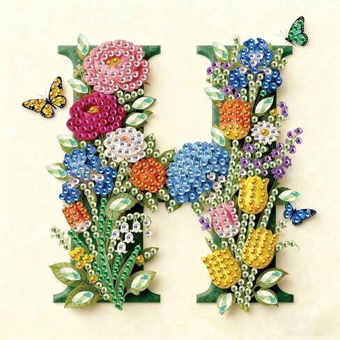 antor Floral 5D Diamond Art Kit for Adults Letter B, Blooming Monogram Diamond Painting Kit for Special Shape Canvas, DIY Crystal Rhinestones Gem Art Home Wall Decor 17x17cm in Saudi Arabia
