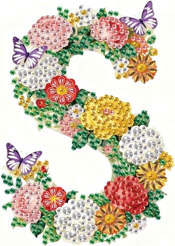 antor Floral 5D Diamond Art Kit for Adults Letter B, Blooming Monogram Diamond Painting Kit for Special Shape Canvas, DIY Crystal Rhinestones Gem Art Home Wall Decor 17x17cm in Saudi Arabia