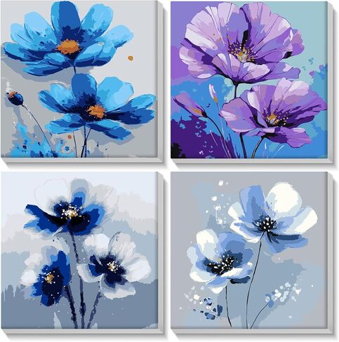Lxmsja 4 Pack Gentle Garden Paint by Numbers Kit for Adults, Easy Framed Paint by Numbers for Adults Beginner, DIY Acrylic Oil Painting Craft Kits for Home Wall Decor 8x8 inch in Saudi Arabia