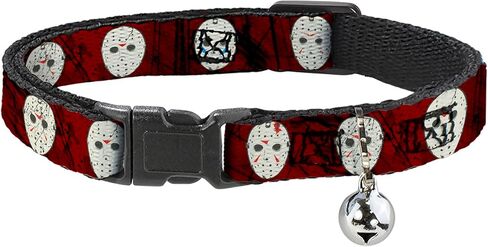 وارنر براذرز. طوق القطط لأفلام الرعب، طوق منفصل مع جرس، الجمعة 13th Hockey Mask Icons Reds، من 8.5 إلى 12 بوصة بعرض 0.5 بوصة in Kuwait