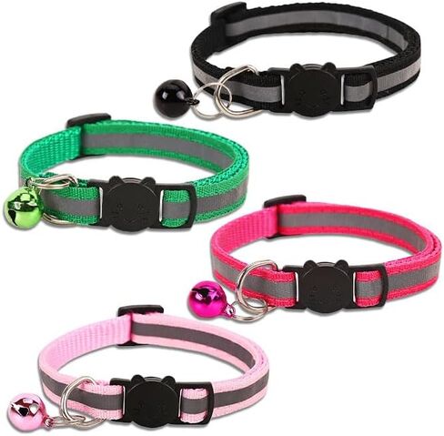 4 Pack Reflective Cat Collar Breakaway with Bell, Safety Buckle Kitten Collar, Breakaway Cat Collars,Adjustable 7.5''-12.5'' Pet Collar Pet Supplies(Multicolor) in Saudi Arabia