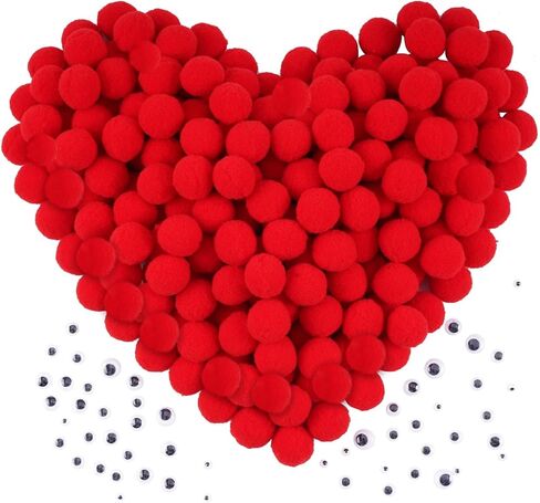 Caydo 650 Pieces Valentine Day’s Glitter Pom Poms, Small Craft Pompoms for Valentines Day DIY, Creative Crafts Decorations ( 3 Sizes -10mm,15mm,20mm) in Kuwait