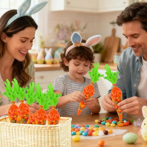 100 مجموعة من أكياس حلوى عيد الفصح والجزر، وأكياس السيلوفان المخروطية لحلوى عيد الفصح، وأكياس الهدايا البرتقالية، وأكياس الهدايا البلاستيكية مع أربطة ملتوية للبسكويت، والحلوى، والفشار، وسلال الهدايا، ومستلزمات حفلات أرنب المهرجانات in Kuwait