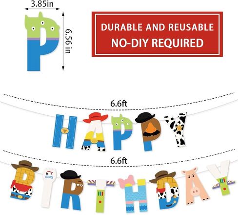 Cartoon Toy Birthday Banner And Garland - Decorative Items For Cartoon Story Party - Theme: Cowboys And Space Heroes - Reusable Party Banner - Indoor And Outdoor Decoration Items in Saudi Arabia