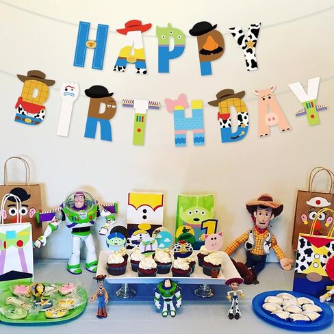 Cartoon Toy Birthday Banner And Garland - Decorative Items For Cartoon Story Party - Theme: Cowboys And Space Heroes - Reusable Party Banner - Indoor And Outdoor Decoration Items in Saudi Arabia