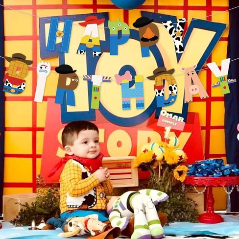 Cartoon Toy Birthday Banner And Garland - Decorative Items For Cartoon Story Party - Theme: Cowboys And Space Heroes - Reusable Party Banner - Indoor And Outdoor Decoration Items in Saudi Arabia