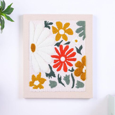 Harimau Yarn Punch Needle Kit for Beginners, Beige Picture Frame with Red & Yellow Flowers, Includes Punch Needle Fhreader & Stitch Book, Complete Art Kit for DIY Gifts for Women in Saudi Arabia