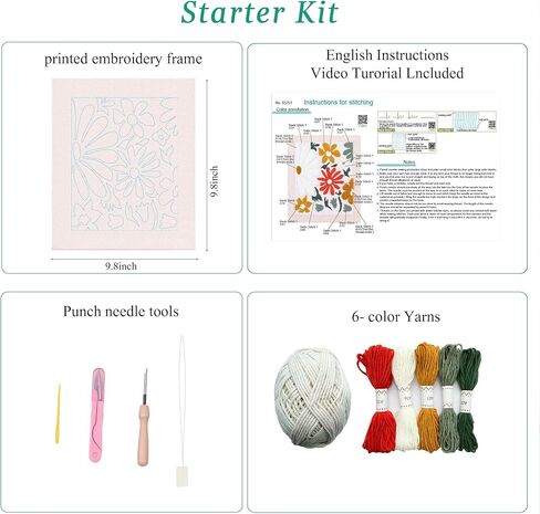 Harimau Yarn Punch Needle Kit for Beginners, Beige Picture Frame with Red & Yellow Flowers, Includes Punch Needle Fhreader & Stitch Book, Complete Art Kit for DIY Gifts for Women in Saudi Arabia