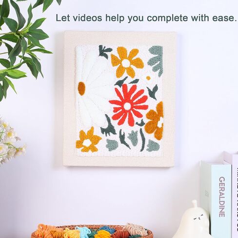 Harimau Yarn Punch Needle Kit for Beginners, Beige Picture Frame with Red & Yellow Flowers, Includes Punch Needle Fhreader & Stitch Book, Complete Art Kit for DIY Gifts for Women in Saudi Arabia