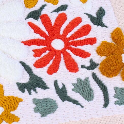 Harimau Yarn Punch Needle Kit for Beginners, Beige Picture Frame with Red & Yellow Flowers, Includes Punch Needle Fhreader & Stitch Book, Complete Art Kit for DIY Gifts for Women in Saudi Arabia
