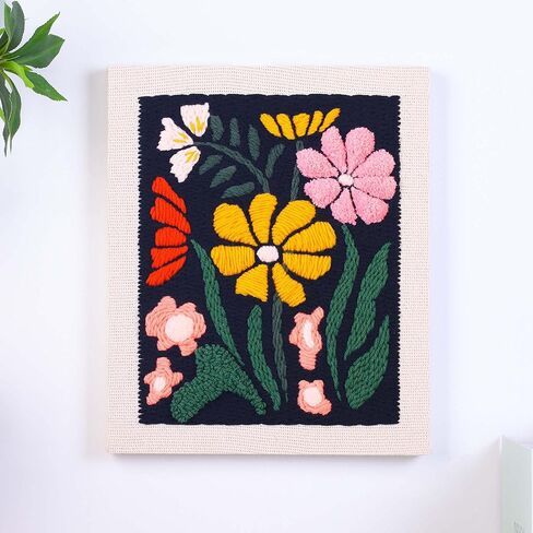 Harimau Yarn Punch Needle Kit for Beginners, Beige Picture Frame with Red & Yellow Flowers, Includes Punch Needle Fhreader & Stitch Book, Complete Art Kit for DIY Gifts for Women in Saudi Arabia