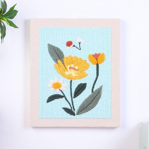 Harimau Yarn Punch Needle Kit for Beginners, Beige Picture Frame with Red & Yellow Flowers, Includes Punch Needle Fhreader & Stitch Book, Complete Art Kit for DIY Gifts for Women in Saudi Arabia