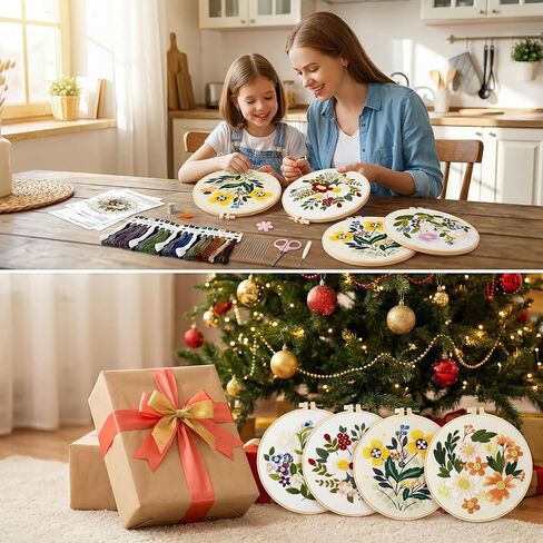 4 Sets Embroidery Kits for Beginners Adults with Pre-Printed Patterns, 7.8 Inch Hoop, Thread, Needles, Step-by-Step Guide & Video Tutorial, Complete Starter DIY Embroidery Craft Gift for Women in Saudi Arabia