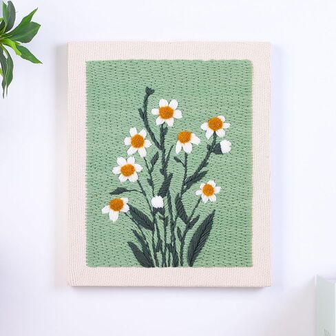 Harimau Yarn Punch Needle Kit for Beginners, Beige Picture Frame with Red & Yellow Flowers, Includes Punch Needle Fhreader & Stitch Book, Complete Art Kit for DIY Gifts for Women in Saudi Arabia