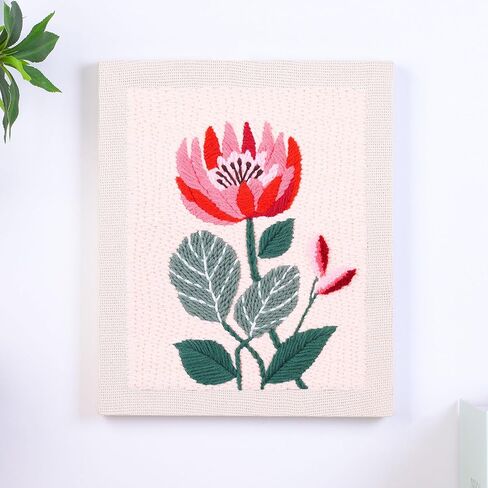 Harimau Yarn Punch Needle Kit for Beginners, Beige Picture Frame with Red & Yellow Flowers, Includes Punch Needle Fhreader & Stitch Book, Complete Art Kit for DIY Gifts for Women in Saudi Arabia