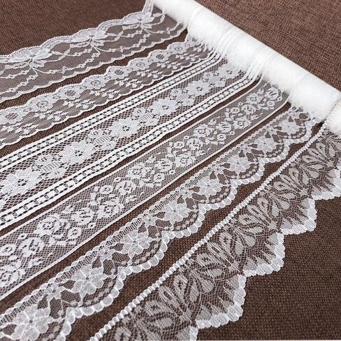 White Lace Ribbon 6 Styles Mixed Non-Elastic Trim Lace for Bridal Wedding Decorations, Sewing DIY Making and DIY Crafts-30 Yards (6sn-White) in Saudi Arabia