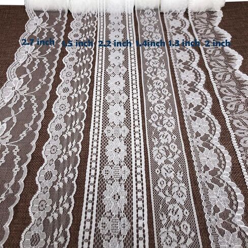 White Lace Ribbon 6 Styles Mixed Non-Elastic Trim Lace for Bridal Wedding Decorations, Sewing DIY Making and DIY Crafts-30 Yards (6sn-White) in Saudi Arabia