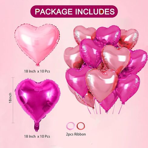 بالونات القلب الوردي، بالونات عيد الحب، 20 قطعة 18 بوصة على شكل قلب، بالونات مايلر من رقائق الفويل باللون الوردي الفاتح والوردي الساخن لحفلات عيد الحب، والذكرى السنوية، وديكورات الزفاف in Kuwait
