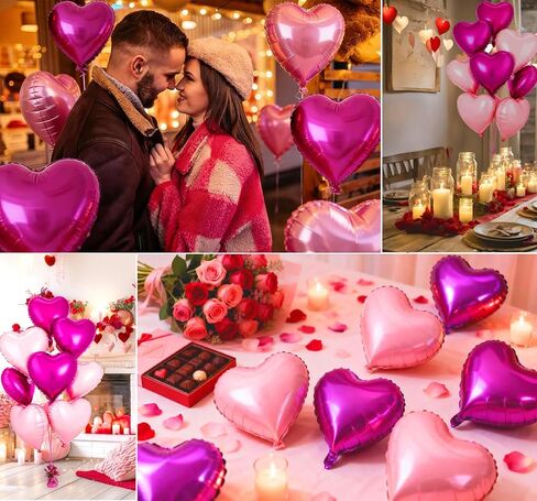 بالونات القلب الوردي، بالونات عيد الحب، 20 قطعة 18 بوصة على شكل قلب، بالونات مايلر من رقائق الفويل باللون الوردي الفاتح والوردي الساخن لحفلات عيد الحب، والذكرى السنوية، وديكورات الزفاف in Kuwait