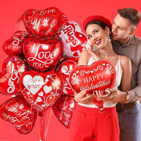 36 Pieces Heart Balloons, Happy Red Valentines Day Balloons, I Love You Foil Mylar Balloon for Special Night Party Decorations in Kuwait