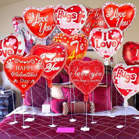 36 Pieces Heart Balloons, Happy Red Valentines Day Balloons, I Love You Foil Mylar Balloon for Special Night Party Decorations in Kuwait