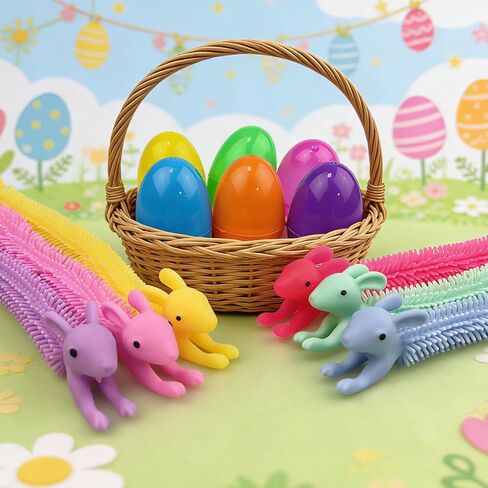 Pinkiwine 24 حزمة بيض عيد الفصح مع أرنب عيد الفصح بسط سلسلة ألعاب تململ داخل للأطفال بنين بنات سلة عيد الفصح حشو هدايا تخفيف التوتر in Kuwait