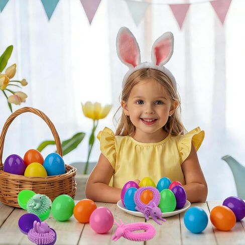 Pinkiwine 24 حزمة بيض عيد الفصح مع أرنب عيد الفصح بسط سلسلة ألعاب تململ داخل للأطفال بنين بنات سلة عيد الفصح حشو هدايا تخفيف التوتر in Kuwait