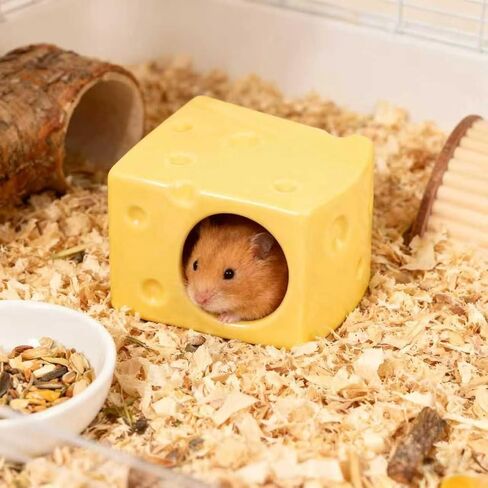 منزل الهامستر السيراميكي للحيوانات الأليفة على شكل كهف هامستر لطيف على شكل جبن، بيوت حيوانات صغيرة وموائل للفئران والجربوع والقوارض أو غيرها من الحيوانات الأليفة الصغيرة in Kuwait