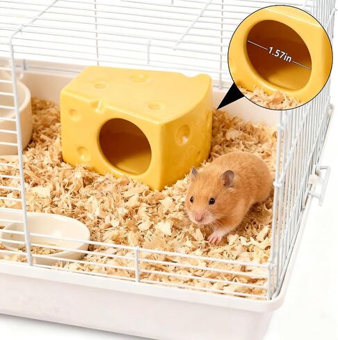 منزل الهامستر السيراميكي للحيوانات الأليفة على شكل كهف هامستر لطيف على شكل جبن، بيوت حيوانات صغيرة وموائل للفئران والجربوع والقوارض أو غيرها من الحيوانات الأليفة الصغيرة in Kuwait