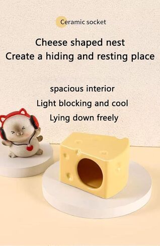 منزل الهامستر السيراميكي للحيوانات الأليفة على شكل كهف هامستر لطيف على شكل جبن، بيوت حيوانات صغيرة وموائل للفئران والجربوع والقوارض أو غيرها من الحيوانات الأليفة الصغيرة in Kuwait