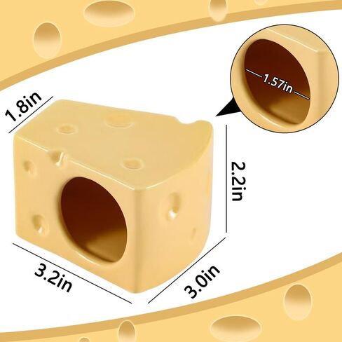 منزل الهامستر السيراميكي للحيوانات الأليفة على شكل كهف هامستر لطيف على شكل جبن، بيوت حيوانات صغيرة وموائل للفئران والجربوع والقوارض أو غيرها من الحيوانات الأليفة الصغيرة in Kuwait