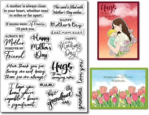 Arbuya Mothers Day Sentiment Clear Stamps for Handmade Cards - Mom Day Verses Rubber Stamps for Scrapbook Gift Tags Notebook Decor Paper Craft Supplies in Saudi Arabia