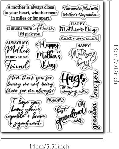 Arbuya Mothers Day Sentiment Clear Stamps for Handmade Cards - Mom Day Verses Rubber Stamps for Scrapbook Gift Tags Notebook Decor Paper Craft Supplies in Saudi Arabia