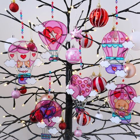 Winlyn 24 Sets Heart Hot Air Balloon Suncatchers Ornaments Decorations DIY Window Paint Art Craft Kits Sun Catcher Painting Kit for Kids Valentine's Day Classroom Activities Party Favors Gift Exchange in Saudi Arabia
