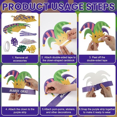Soulchen 24 مجموعة من Mardi Gras Crowns Jester Hat Craft Kit مع الكريات الماسية ملصقات Mardi Gras DIY Paper Hat Crown Headpiece for Carnival Craft تفضل لوازم الديكور in Kuwait