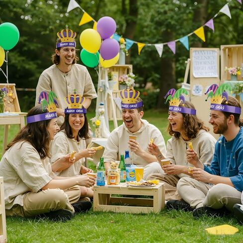 Soulchen 24 مجموعة من Mardi Gras Crowns Jester Hat Craft Kit مع الكريات الماسية ملصقات Mardi Gras DIY Paper Hat Crown Headpiece for Carnival Craft تفضل لوازم الديكور in Kuwait