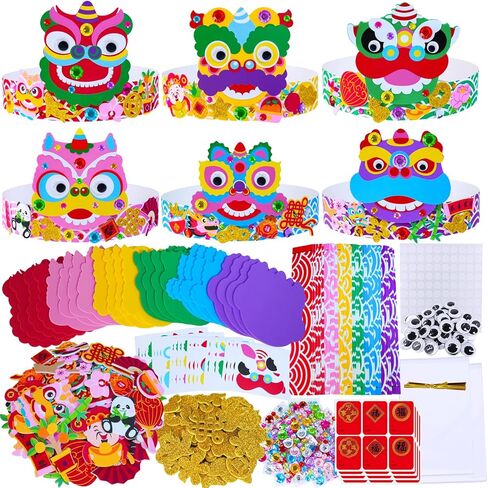 Winlyn 24 مجموعات السنة الصينية الجديدة الحرفية مجموعات DIY الأسد الرقص عقال الحرف القمرية السنة الجديدة تاج الفن مجموعات احتفالية رغوة ملصقات الفنون والحرف اليدوية للأطفال الأنشطة الفصول الدراسية الآسيوية الطرف تفضل in Saudi Arabia