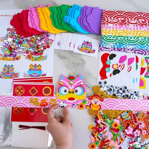 Winlyn 24 مجموعات السنة الصينية الجديدة الحرفية مجموعات DIY الأسد الرقص عقال الحرف القمرية السنة الجديدة تاج الفن مجموعات احتفالية رغوة ملصقات الفنون والحرف اليدوية للأطفال الأنشطة الفصول الدراسية الآسيوية الطرف تفضل in Saudi Arabia